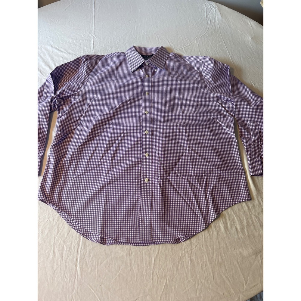 Lauren Ralph Lauren Shirt Mens 17.5 34/35 Purple Gingham ‎ Non Iron Fit